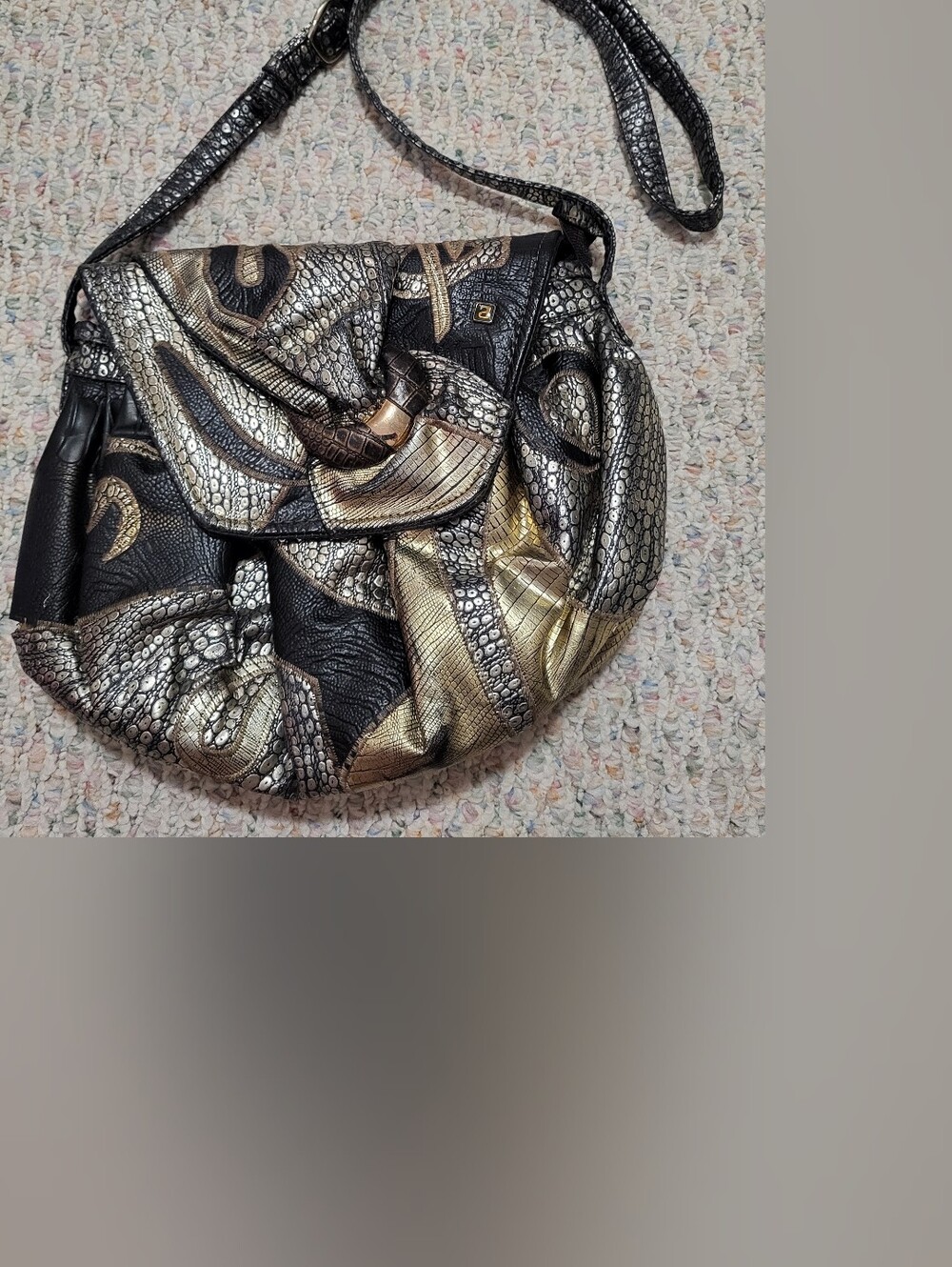Metallic Black and Gold Textured Shoulder Bag